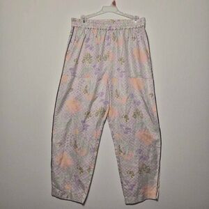 Raquel Allegra Geometric Floral Lavendar Cotton Silk Blend Lounging Trousers L